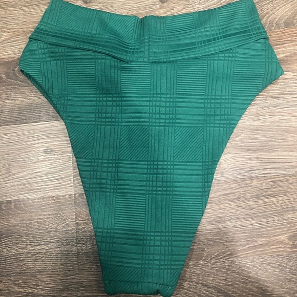 Aerie Jacquard Crossover High Cut Cheeky Bikini Bottoms in Everglade - Picture 2 of 3